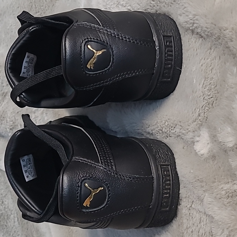 Puma Black Leather Basket Sneakers Mens Size 12 - Picture 2 of 8